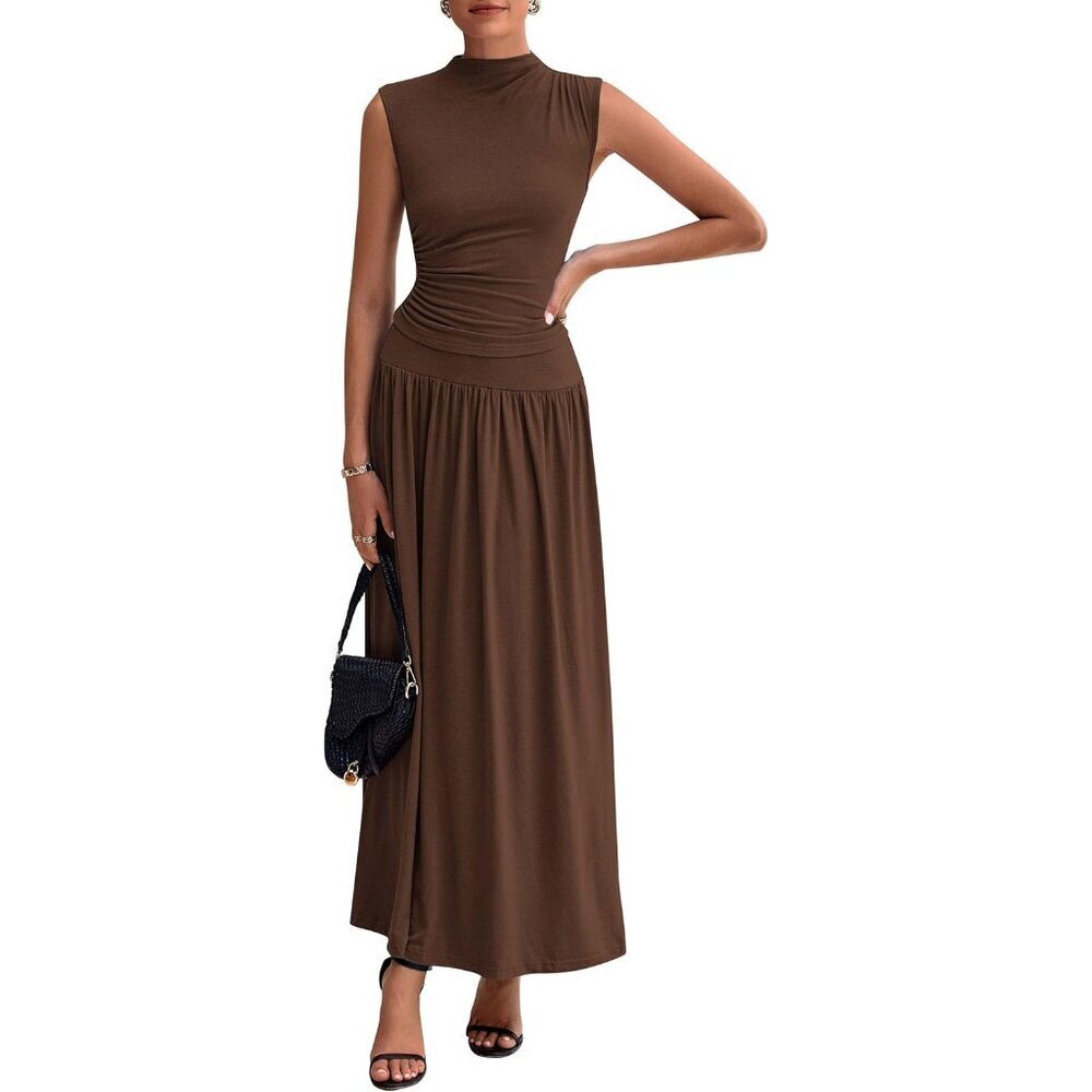 Women Skirt Sets Summer 2 Piece Ruffle Maxi Ruching Sleeveless Dressy Outfits - Picture 1 of 8